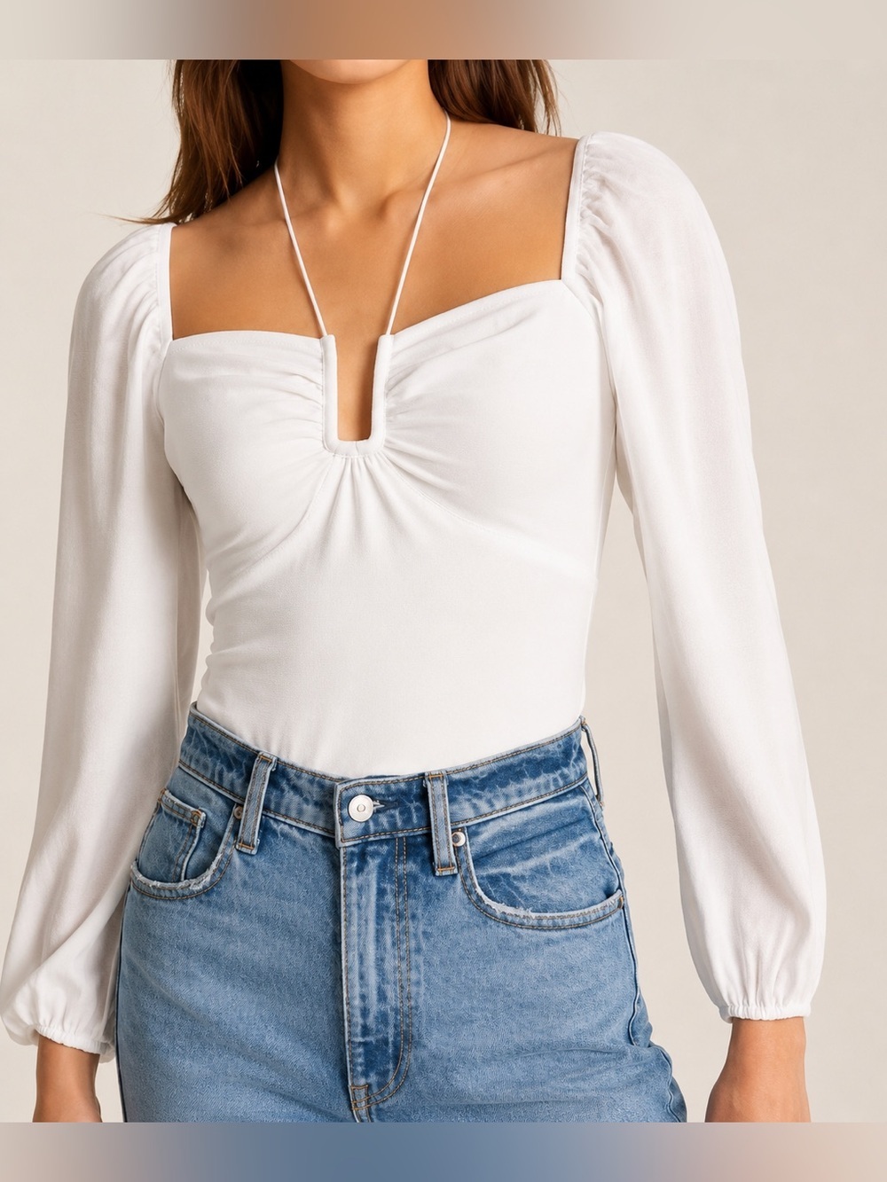 Abercrombie white smocked back top, medium